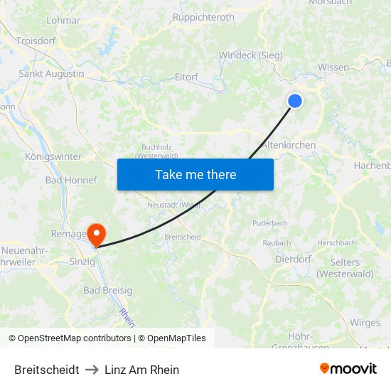 Breitscheidt to Linz Am Rhein map