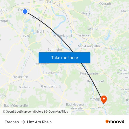 Frechen to Linz Am Rhein map