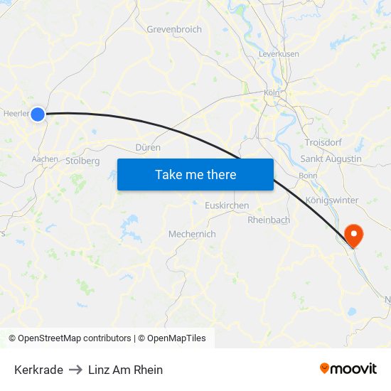 Kerkrade to Linz Am Rhein map