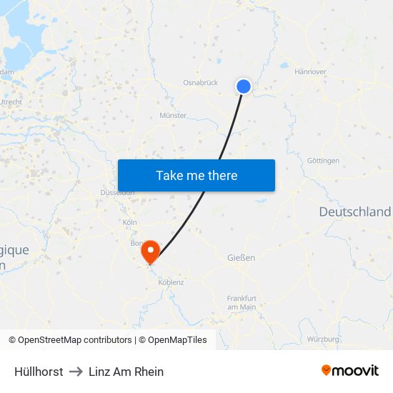 Hüllhorst to Linz Am Rhein map