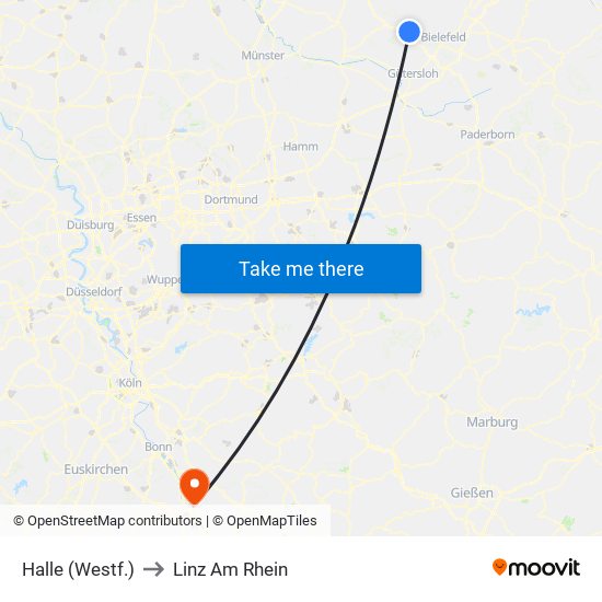 Halle (Westf.) to Linz Am Rhein map