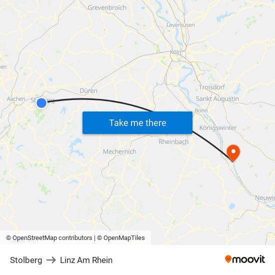 Stolberg to Linz Am Rhein map