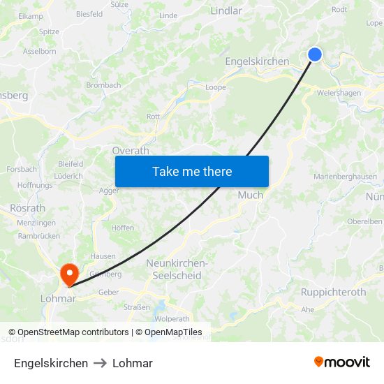 Engelskirchen to Lohmar map