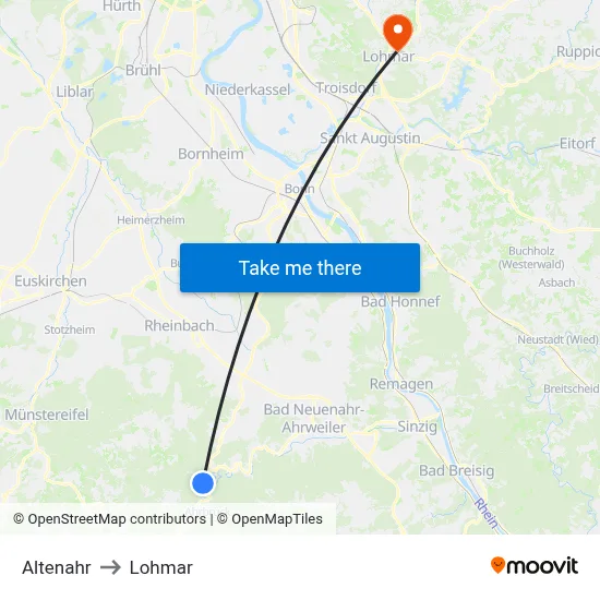 Altenahr to Lohmar map