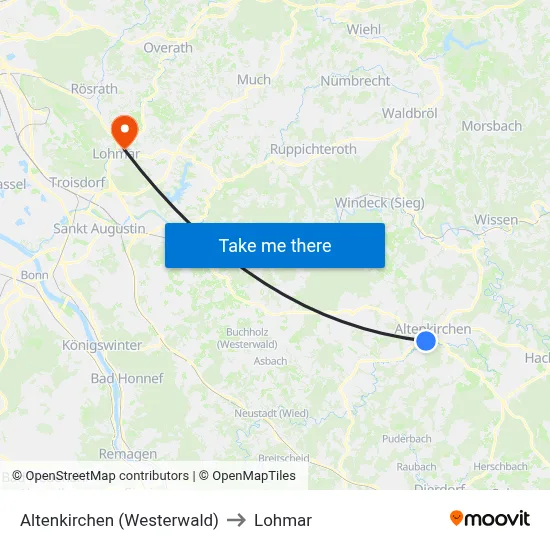 Altenkirchen (Westerwald) to Lohmar map