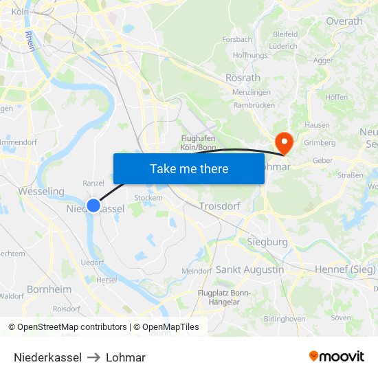 Niederkassel to Lohmar map