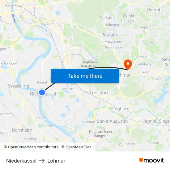 Niederkassel to Lohmar map