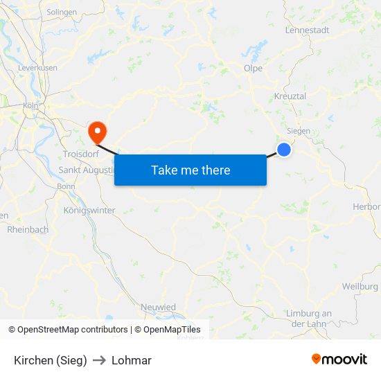 Kirchen (Sieg) to Lohmar map