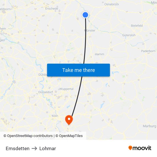 Emsdetten to Lohmar map