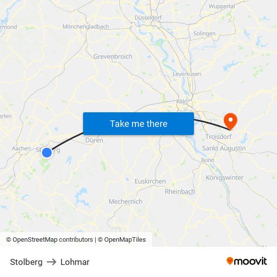 Stolberg to Lohmar map