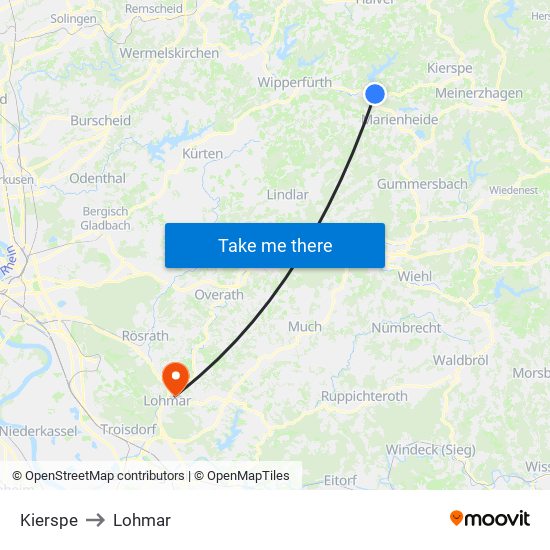 Kierspe to Lohmar map