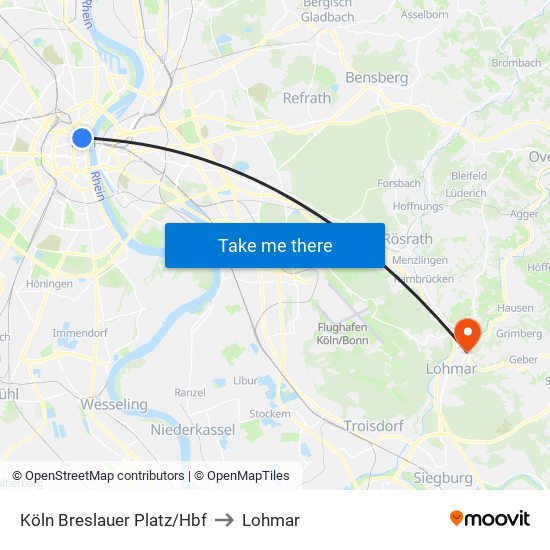 Köln Breslauer Platz/Hbf to Lohmar map