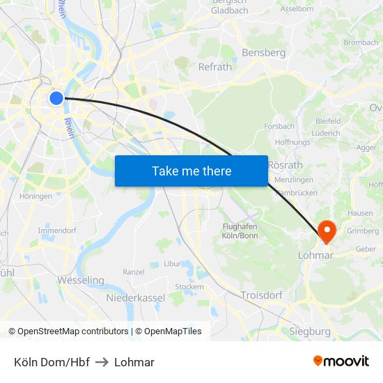 Köln Dom/Hbf to Lohmar map