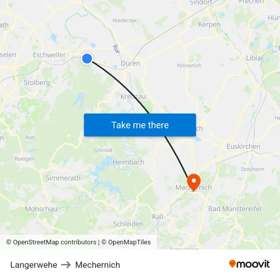 Langerwehe to Mechernich map