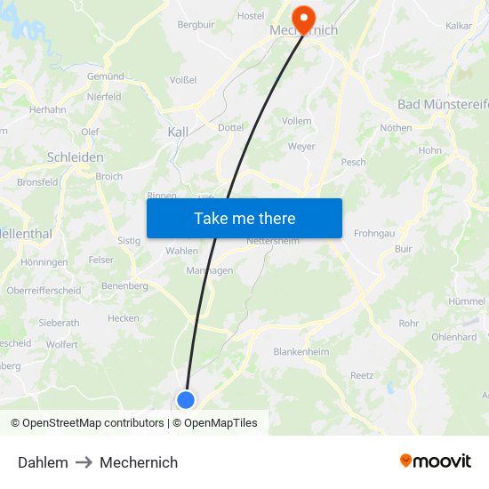 Dahlem to Mechernich map