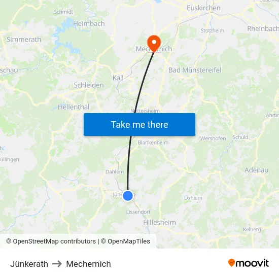 Jünkerath to Mechernich map