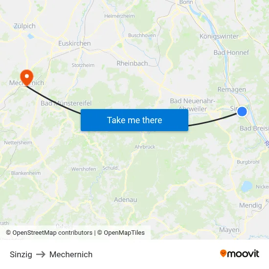 Sinzig to Mechernich map
