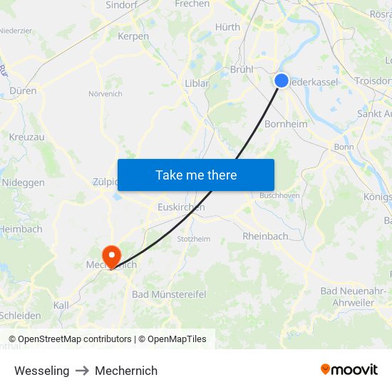 Wesseling to Mechernich map