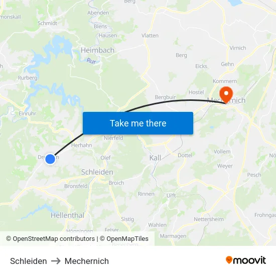 Schleiden to Mechernich map