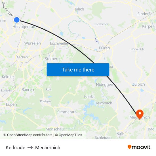 Kerkrade to Mechernich map