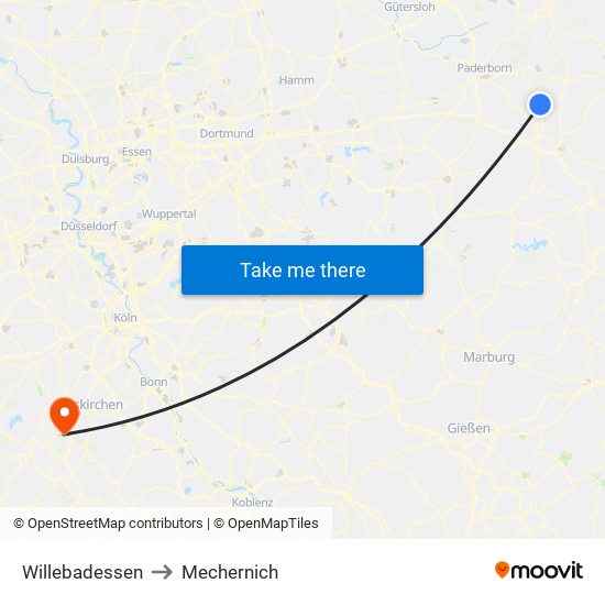 Willebadessen to Mechernich map