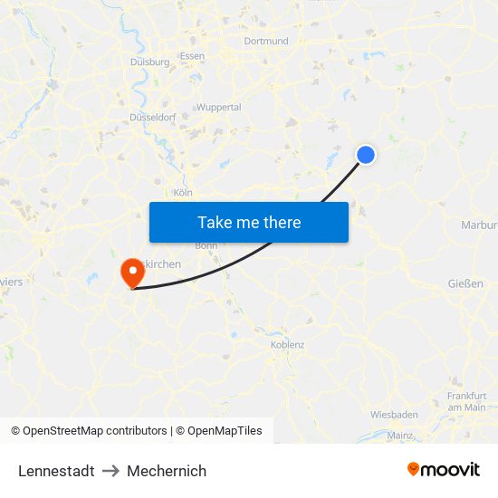 Lennestadt to Mechernich map