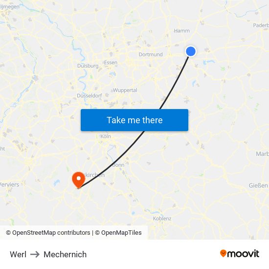 Werl to Mechernich map