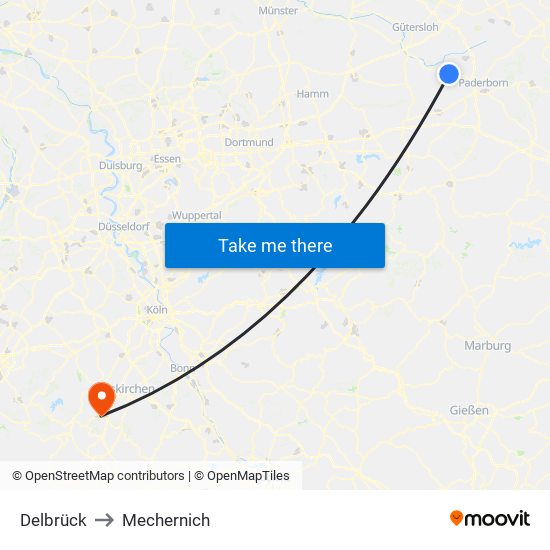 Delbrück to Mechernich map