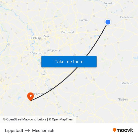 Lippstadt to Mechernich map