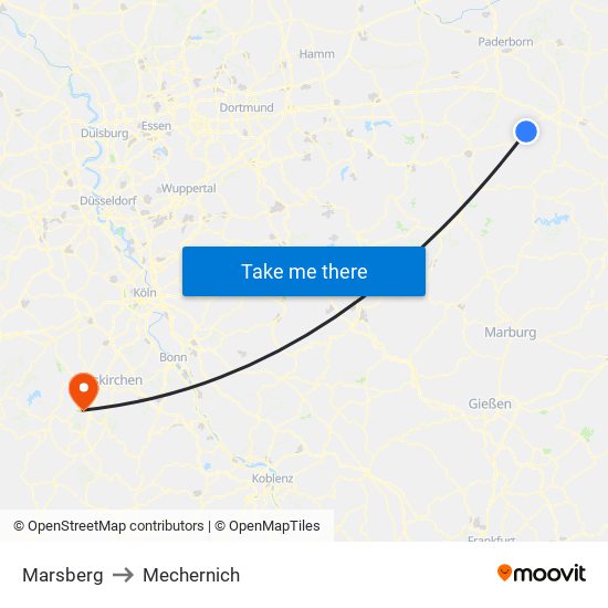 Marsberg to Mechernich map