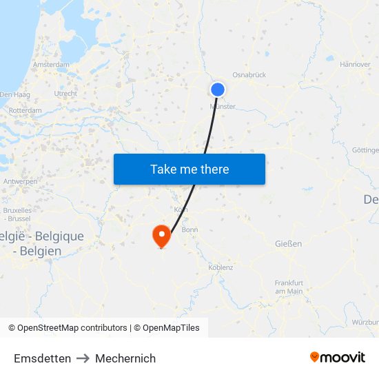 Emsdetten to Mechernich map