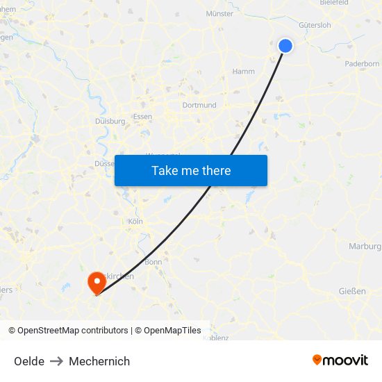 Oelde to Mechernich map