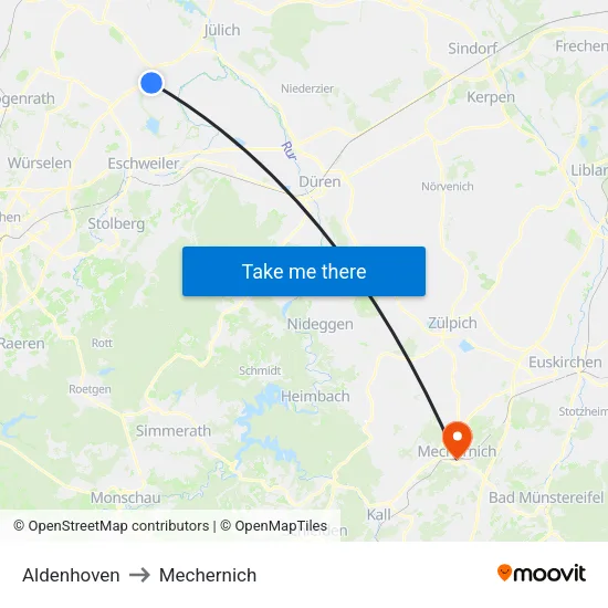 Aldenhoven to Mechernich map
