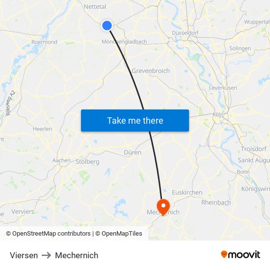 Viersen to Mechernich map