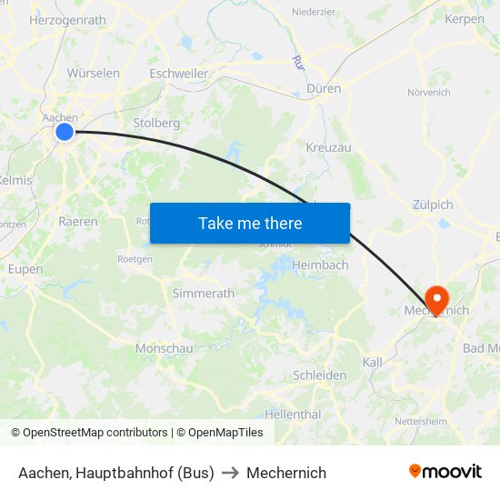 Aachen, Hauptbahnhof (Bus) to Mechernich map