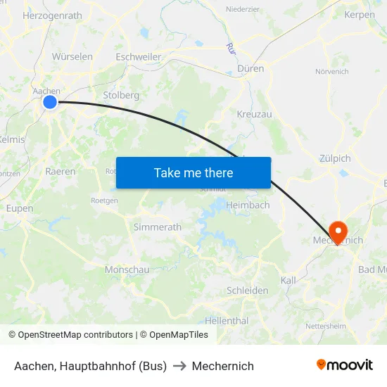 Aachen, Hauptbahnhof (Bus) to Mechernich map