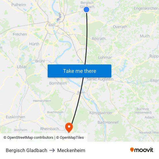 Bergisch Gladbach to Meckenheim map