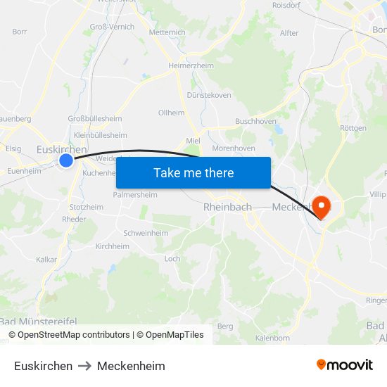 Euskirchen to Meckenheim map