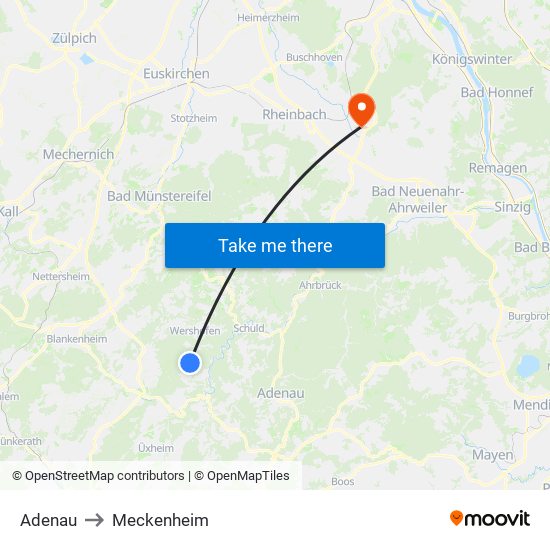 Adenau to Meckenheim map