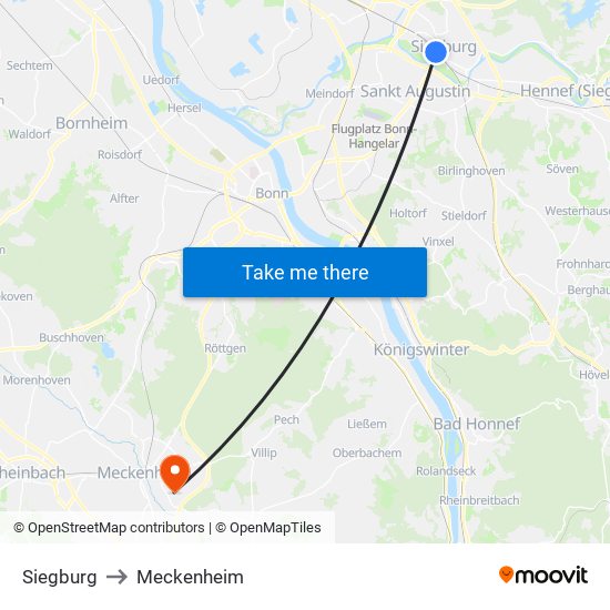 Siegburg to Meckenheim map