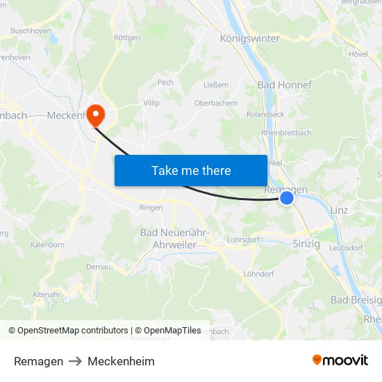 Remagen to Meckenheim map