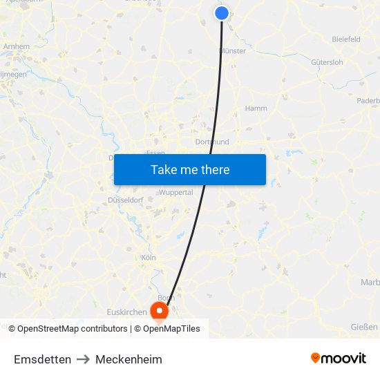 Emsdetten to Meckenheim map