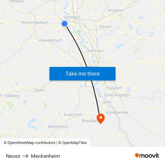 Neuss to Meckenheim map