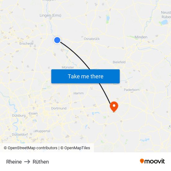 Rheine to Rüthen map