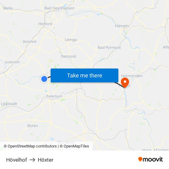 Hövelhof to Höxter map