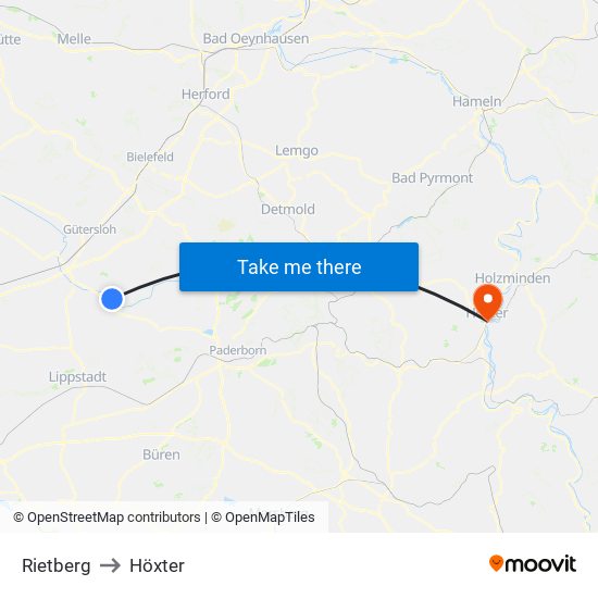 Rietberg to Höxter map