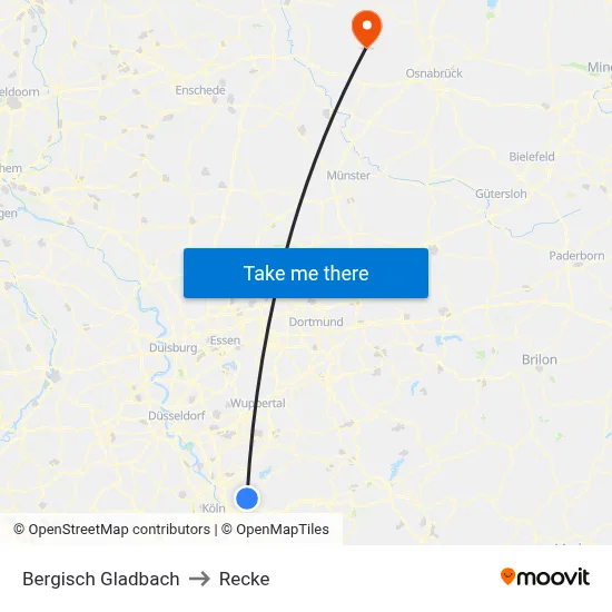 Bergisch Gladbach to Recke map