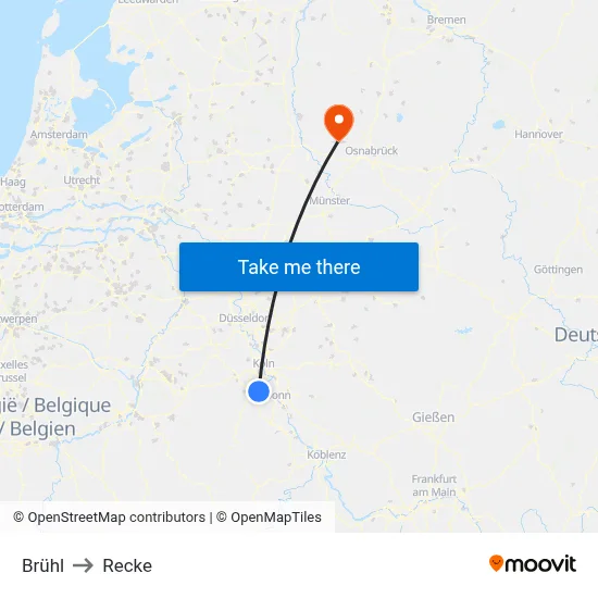 Brühl to Recke map