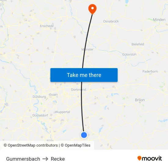 Gummersbach to Recke map