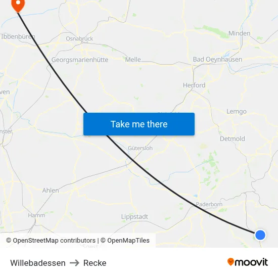 Willebadessen to Recke map